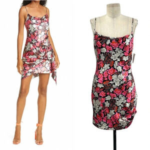 Cinq à Sept Whitney Floral Print Slip‎ Dress Black Pink Size 8